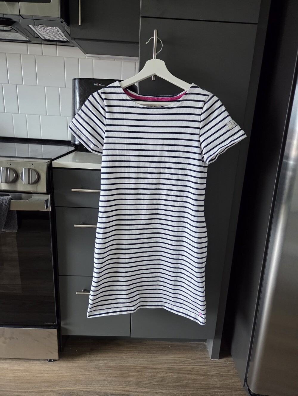 Joules Riviera Dress Stripped White And Navy